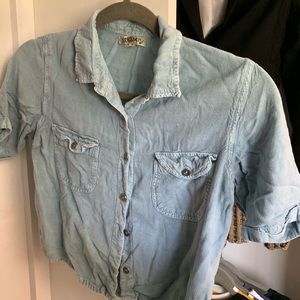 Jean crop button down shirt